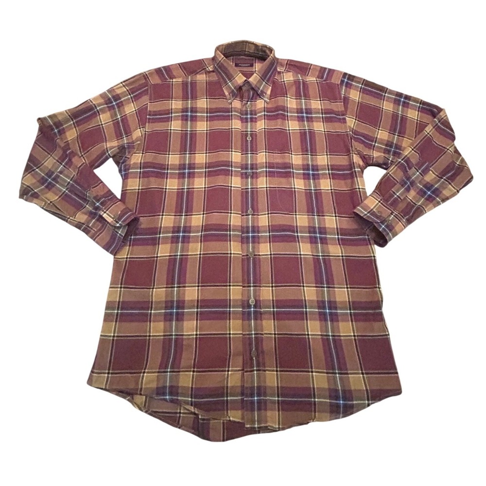 Burberry London Button Down Shirt Burgundy Plaid Long Sleeve Preppy Luxury